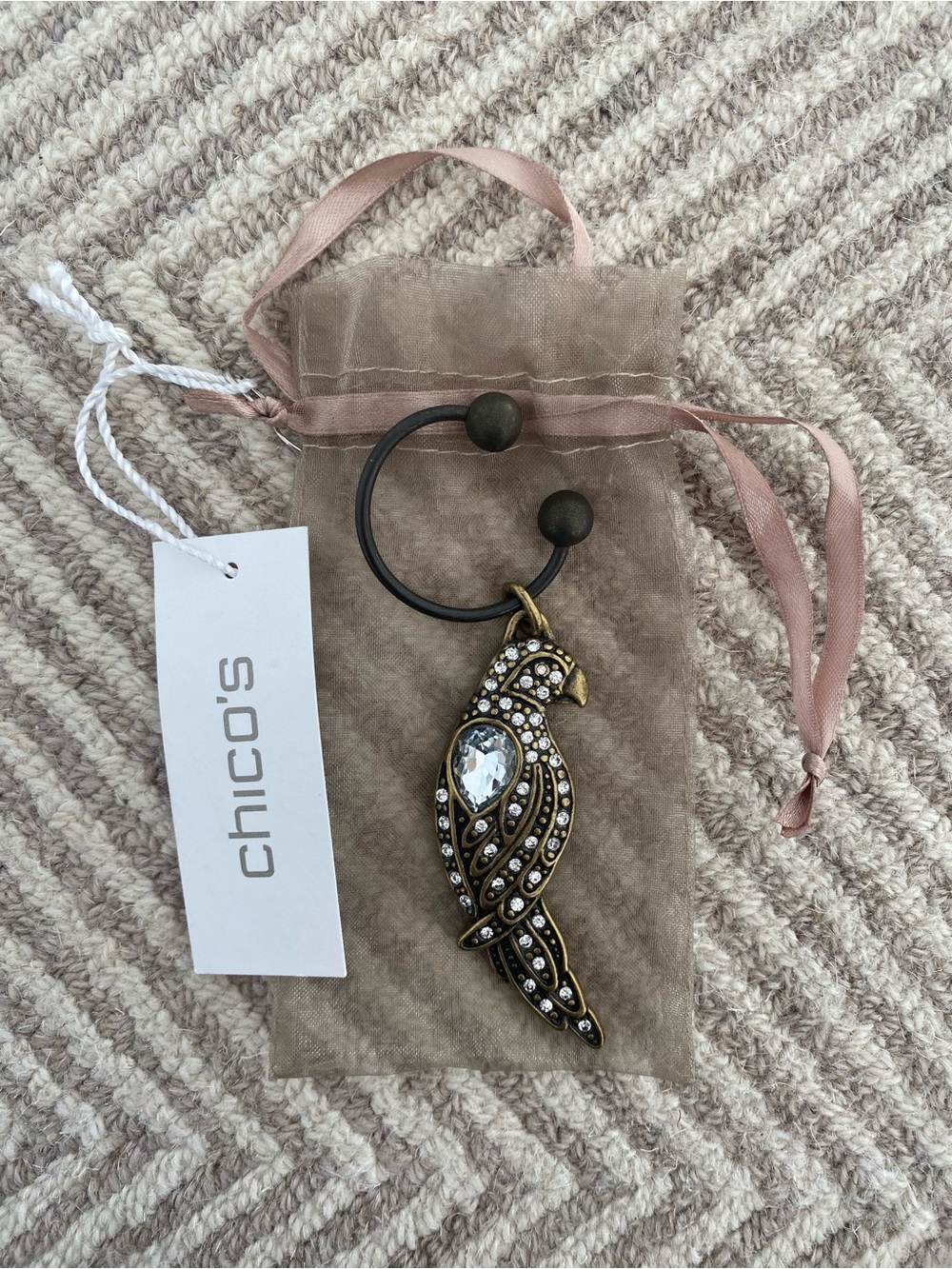 Chico's Gold-Tone Parrot Pendant Necklace with Clear Crystal Accent